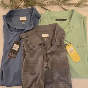 3 Greg Norman Polos Size Medium - Blue, Gray, Green